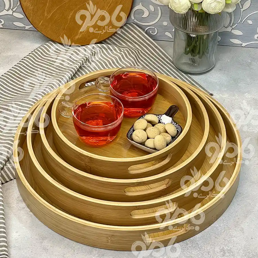 سینی بامبو گرد لبه دار در 4سایز
