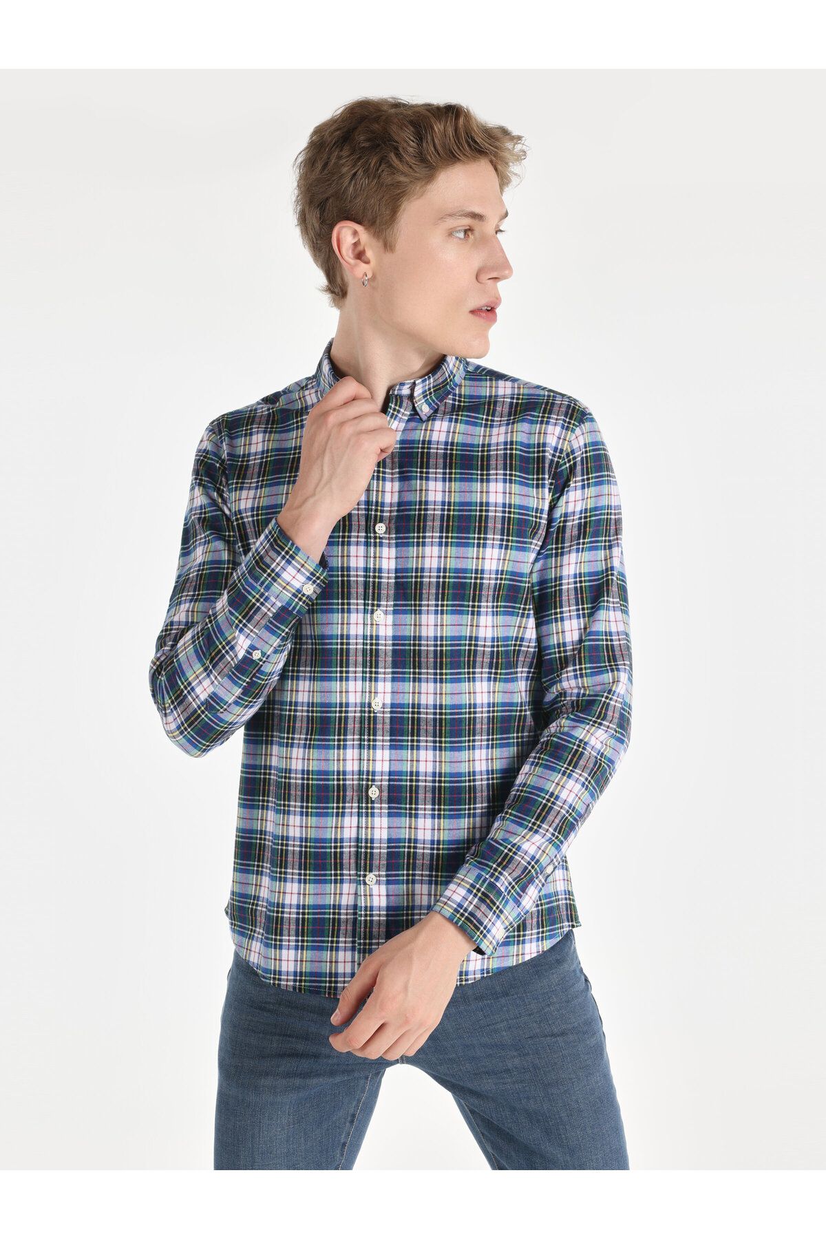 پیراهن / بلوز دکمه دار چند رنگ مردانه آستین بلند مربع Slim Fit Colin’s