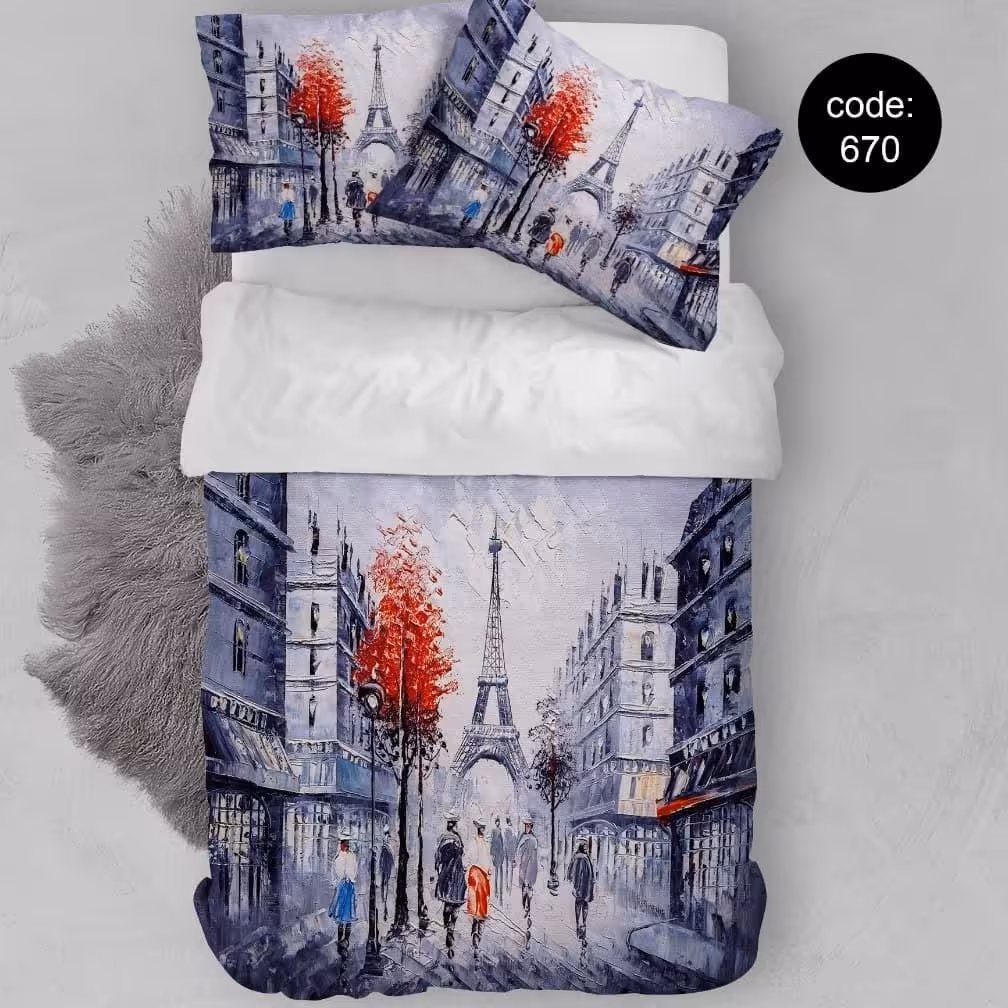 سرویس  روتختی تکنفره 4تکه چاپی قابل ست با پرده با انتخاب جنس پارچه کد670