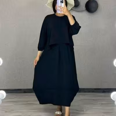 ست دو تیمه شومیز و سارافون مشکی ابروبادی