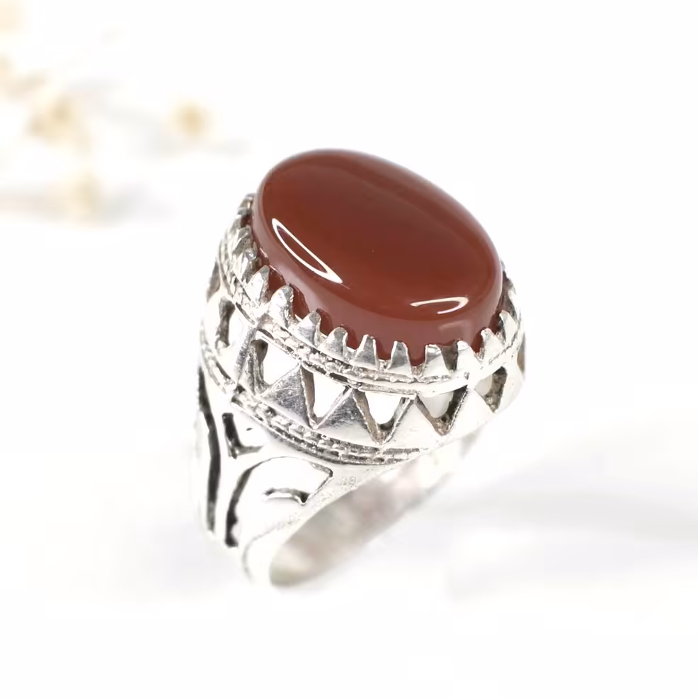 انگشتر نقره مردانه عقیق قرمز کد 7909