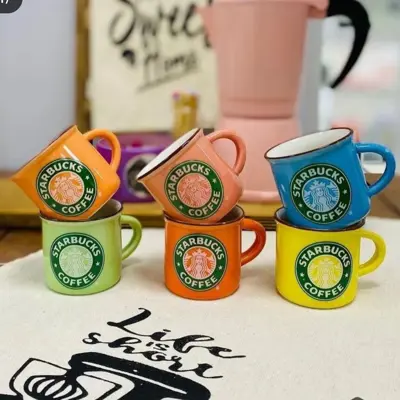 فنجان (شات)قهوه  خوری 6عددی سرامیکی  استار باکس ،رنگی ،مشکی ،سفید