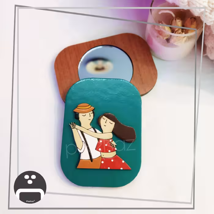 آینه جیبی طرح رقص پیکسل ساز/جنس چوبی و نقاشی شده/ضدآب