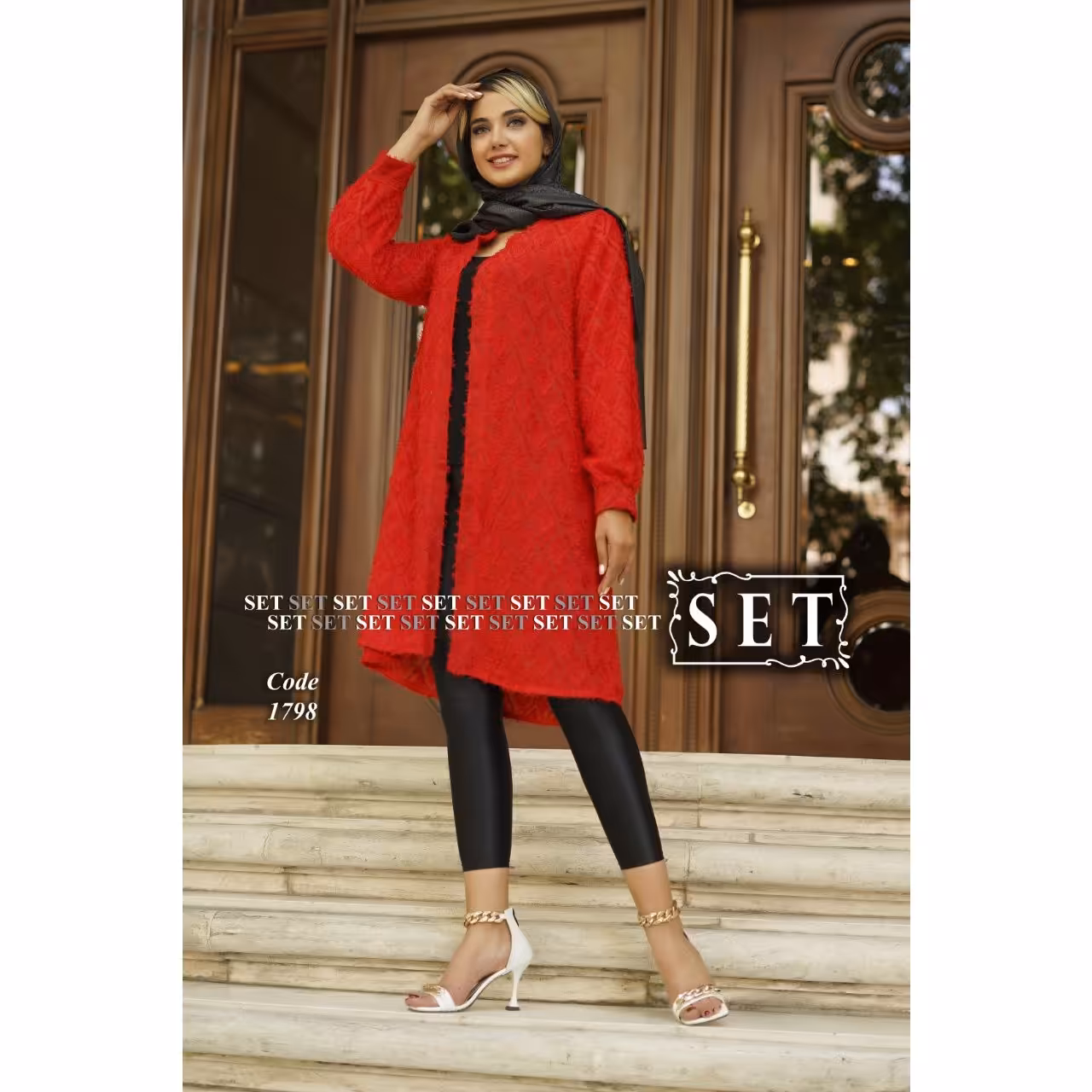 مانتو مجلسی برند set مدل ونوس کد 1798 رنگ قرمز کلاسیک