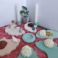 هفت سین طرح برگ جینکو رنگ سبز و کرم 