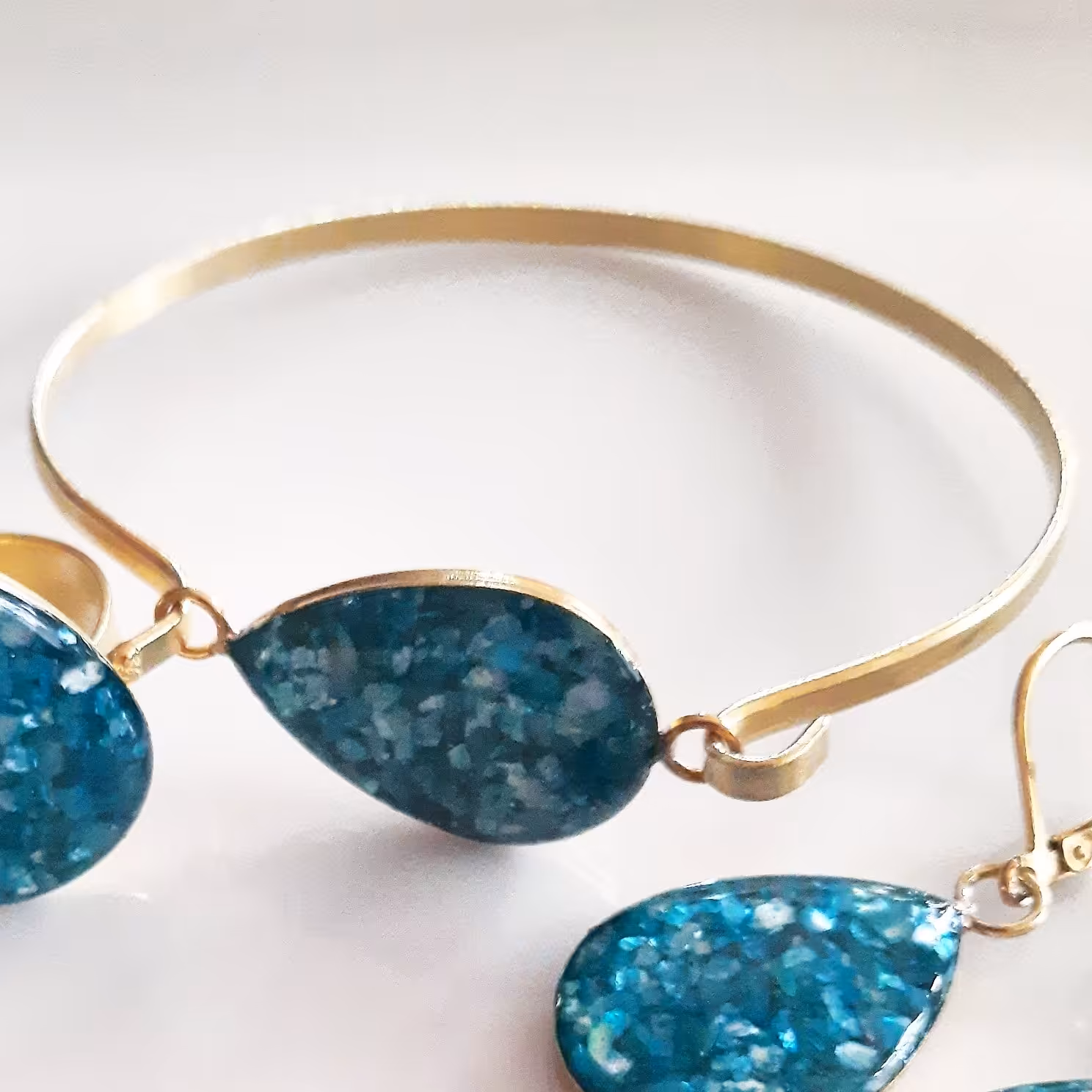 دستبند سنگ صدف اصل طبیعی آبی زیورآلات بدلیجات دستساز