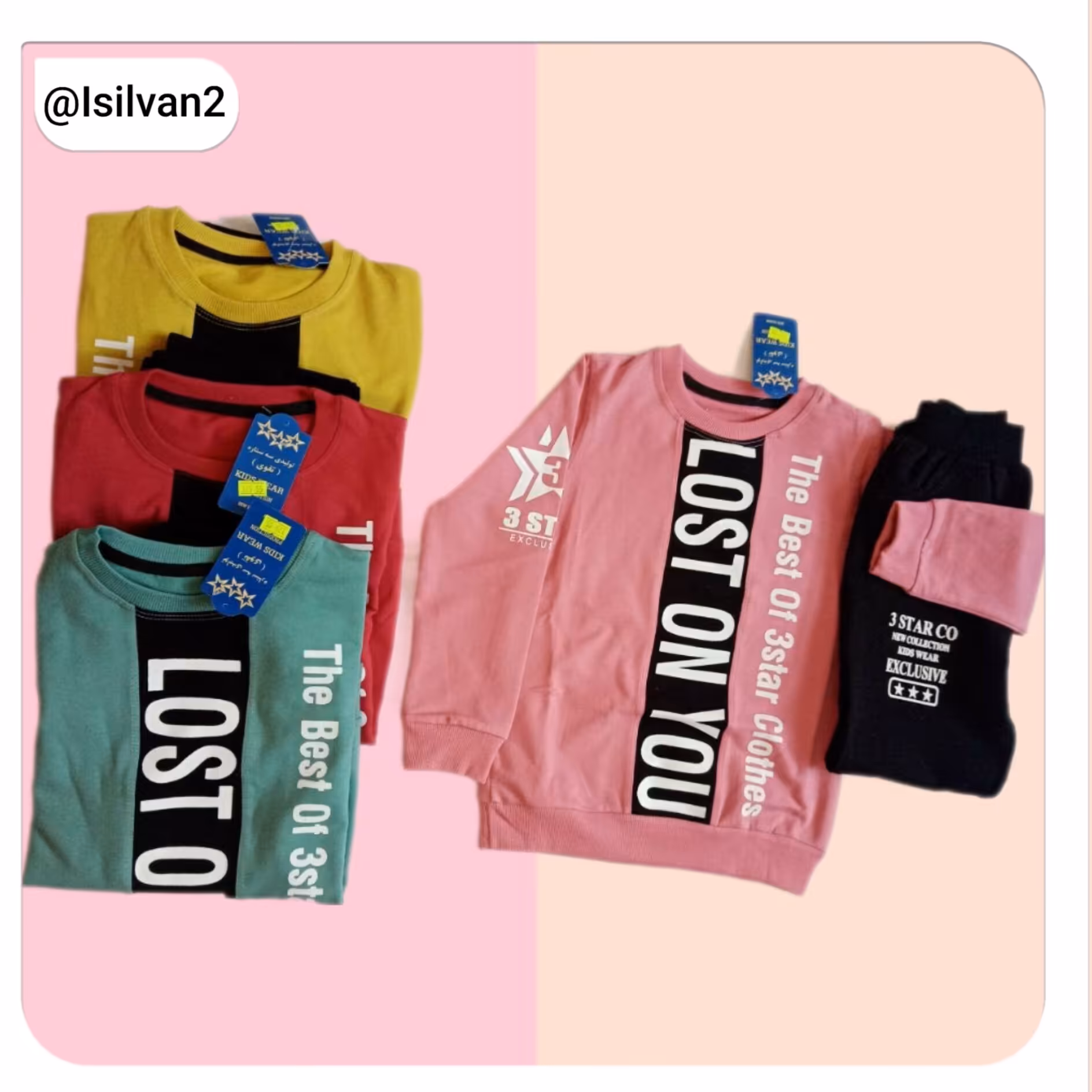 ست بلوز و شلوار اسپرت بچه گانه سایز 40،45 جنس دورس تیپ لاکرا عالی 