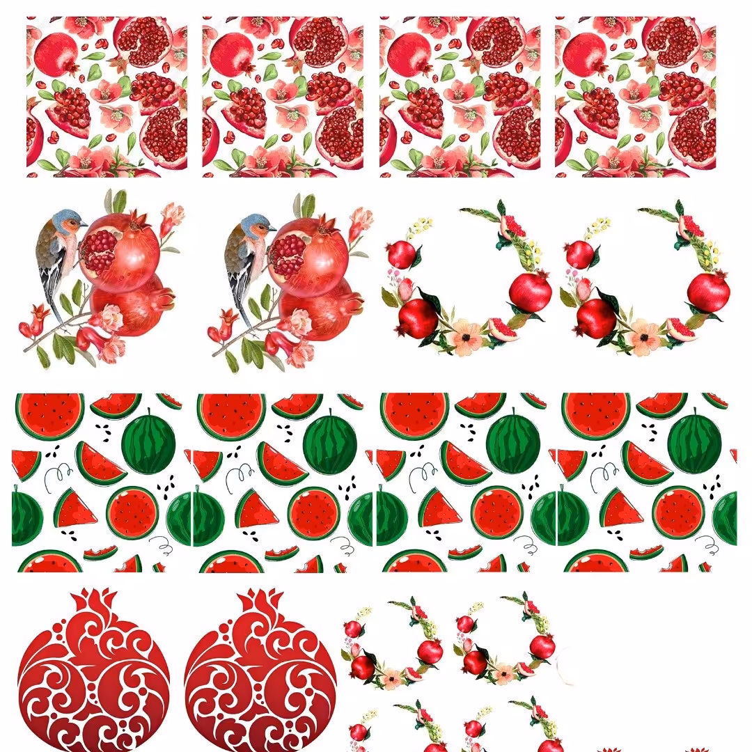 ترنسفر برچسبی شفاف a4 طرح یلدا کد 3 سایز اشکال 3 و 5 سانتی متری مناسب کارهای رزینی