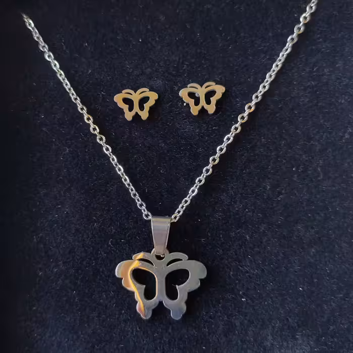 نیم ست استیل رنگ ثابت نقره ای - پروانه 20