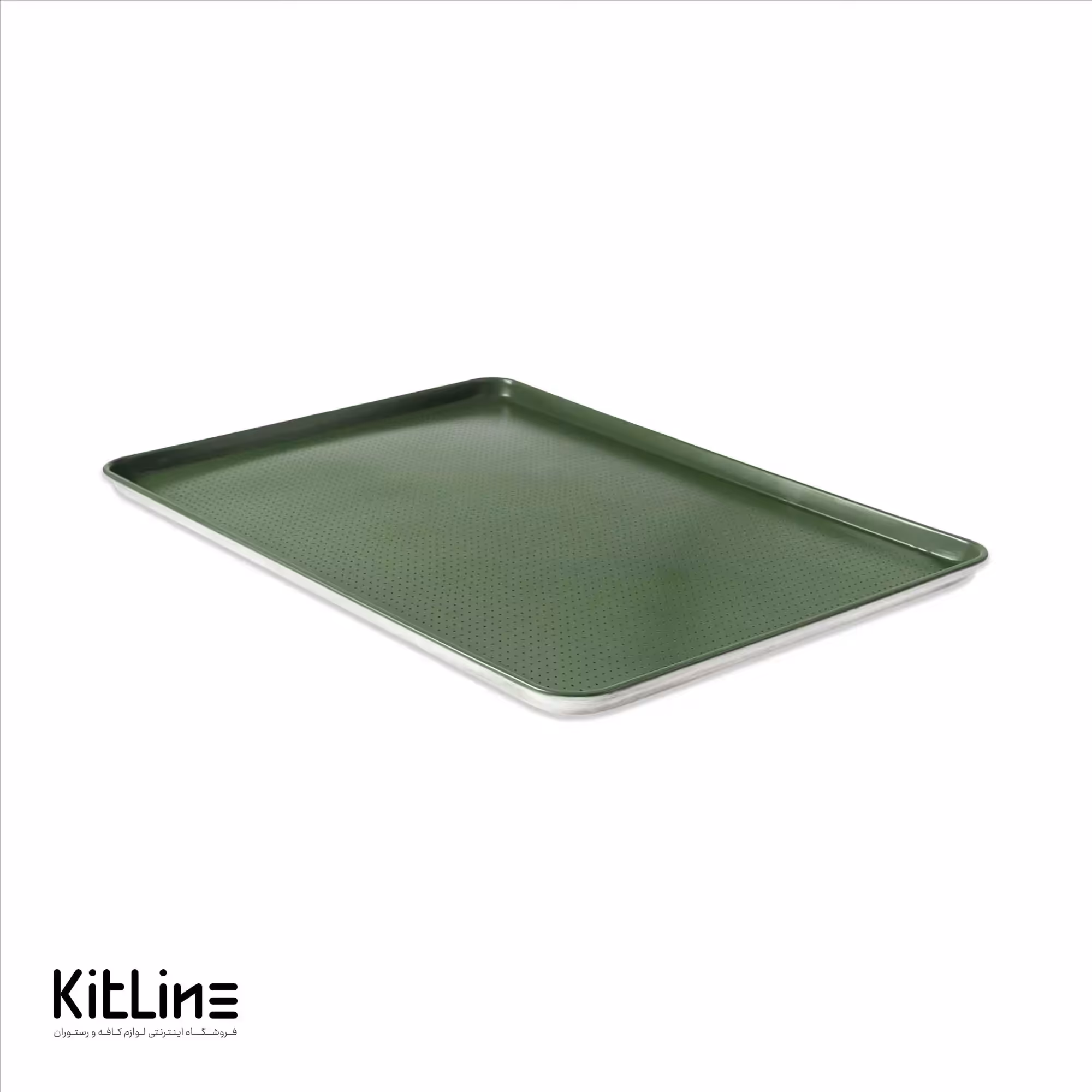 سینی فر 80×60 سانتیمتری آلومینیومی پانچ روکش تفلونی سبز دور مفتولی