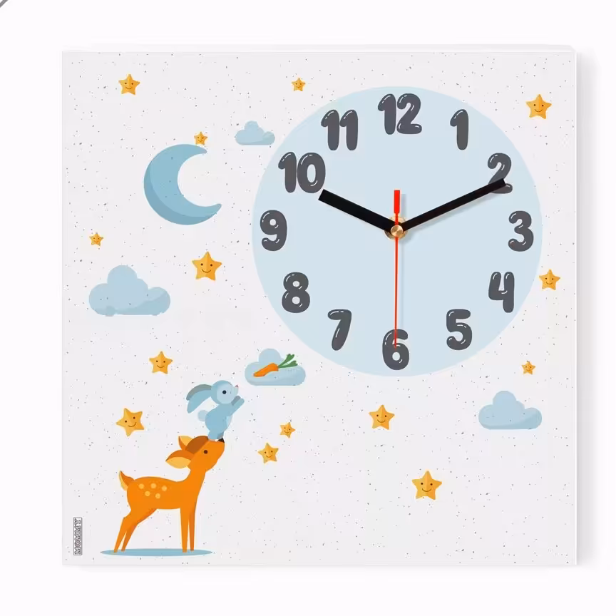 ساعت دیواری اتاق کودک طرح آهو و خرگوش کد 3460