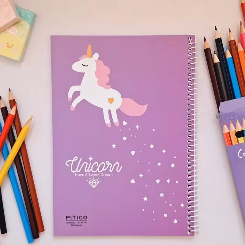 دفتر نقاشی 60 برگ سیمی طرح یونیکورن رنگ بنفش
