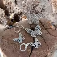 ست گوشواره و گردنبند و انگشتر پروانه استیل