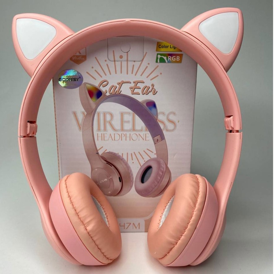 ارسال رایگان هدفون بی سیم صورتی گربه ای wireless p47-m
