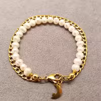 دستبند مروارید پرورشی اصل با زنجیر استیل رنگ ثابت و آویز