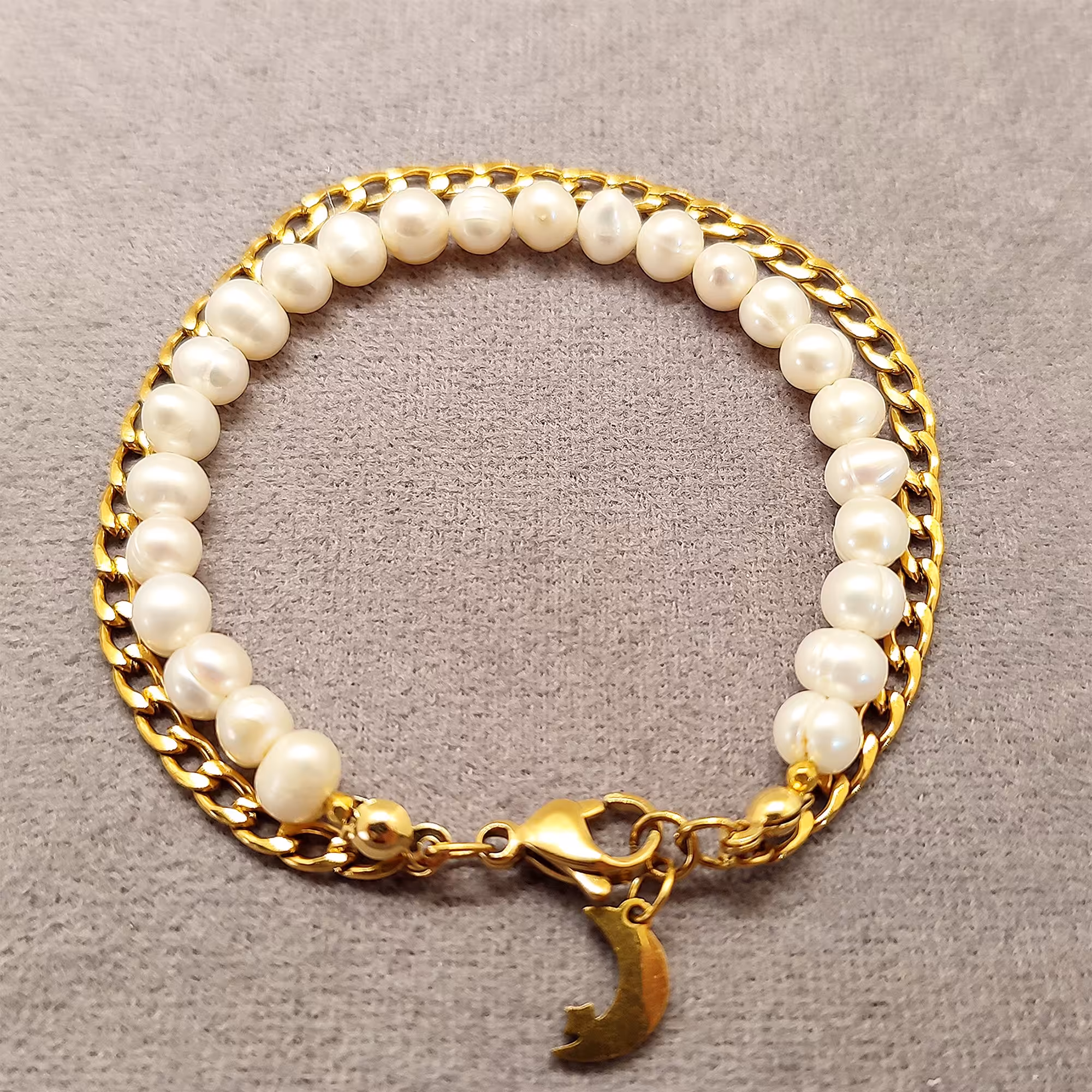 دستبند مروارید پرورشی اصل با زنجیر استیل رنگ ثابت و آویز