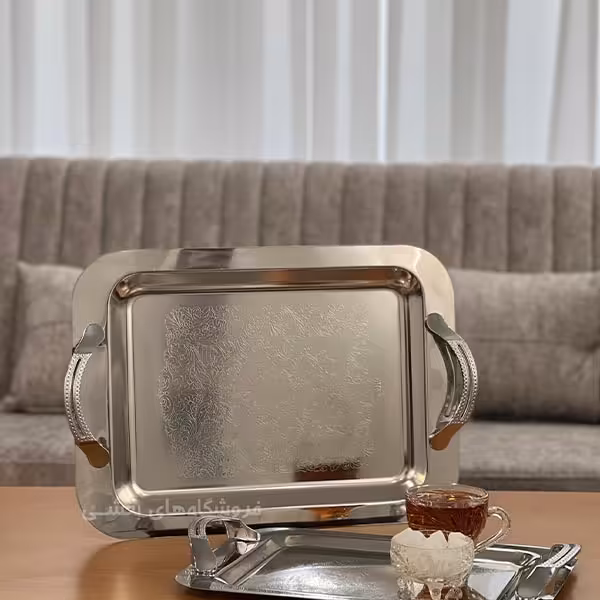 سینی استیل مدل مستطیل دسته دار سایز بزرگ