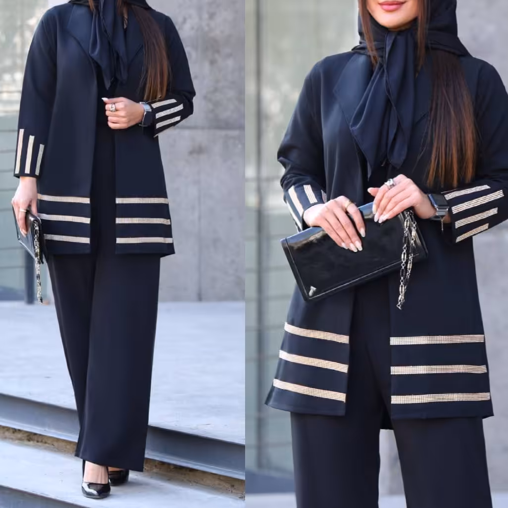 کت و شلوار مجلسی زنانه جنس کرپ مازراتی درجه یک خرجکار نگین دوزی