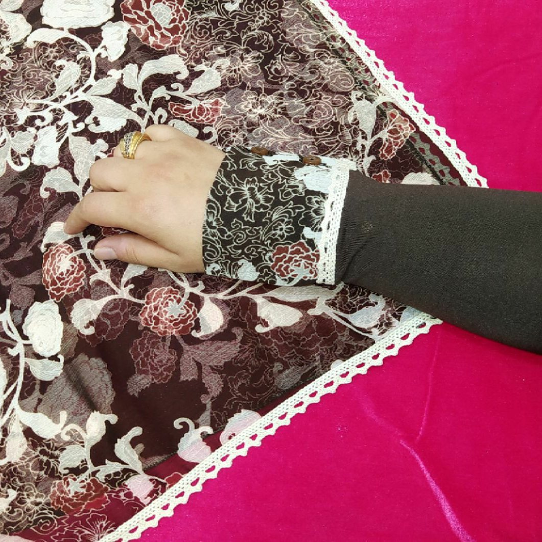 روسری و ساق کرپ حریر نوار دار