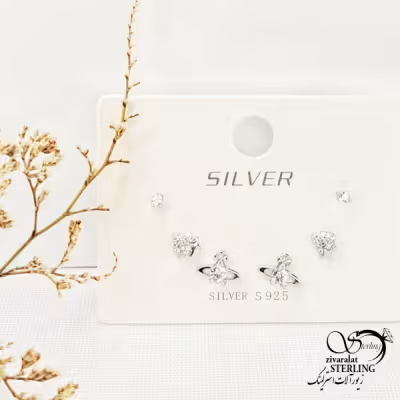 پک گوشواره 3تایی نقره طرح ستاره کد 13689