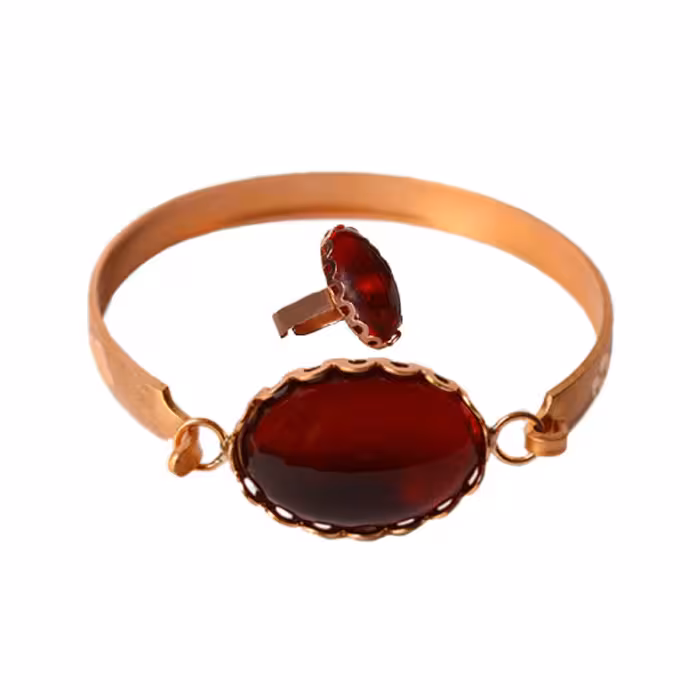 نیم ست دستبند و انگشتر حلقه ای سنگ ساعتی قرمز کد JW173-8