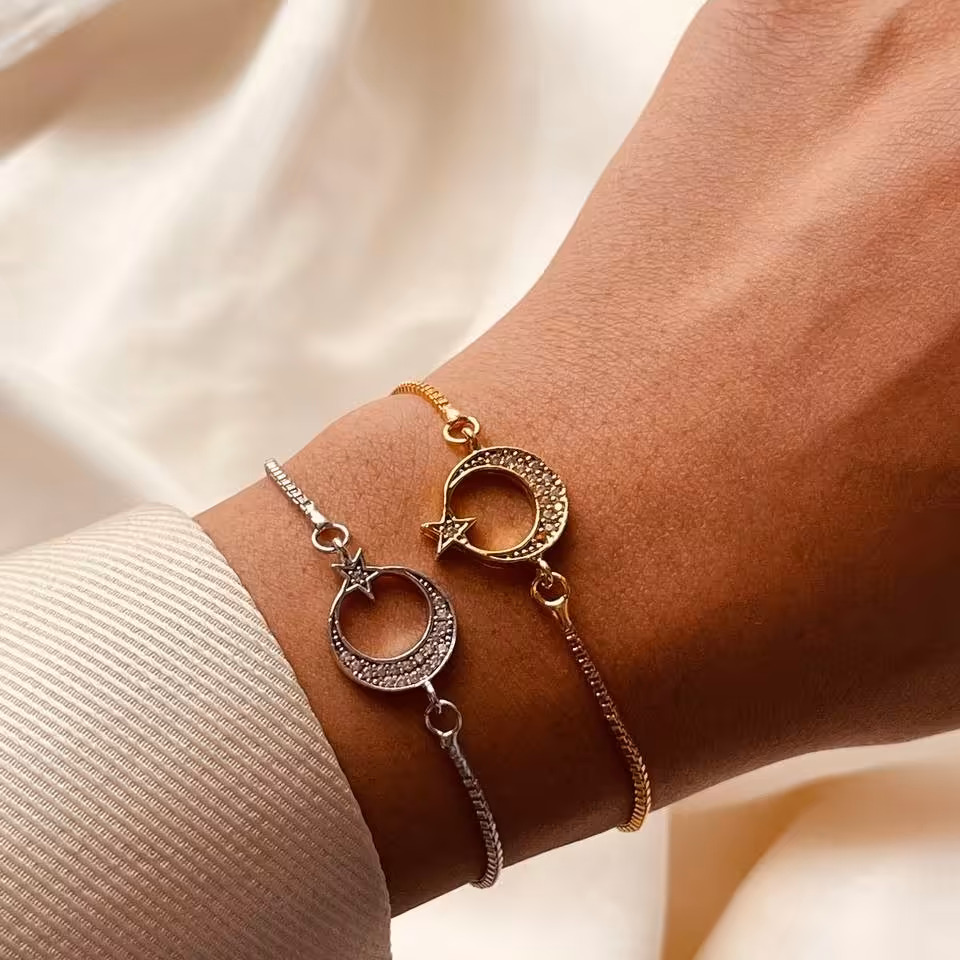 دستبند ماه و ستاره ترک طلایی و سیلور 