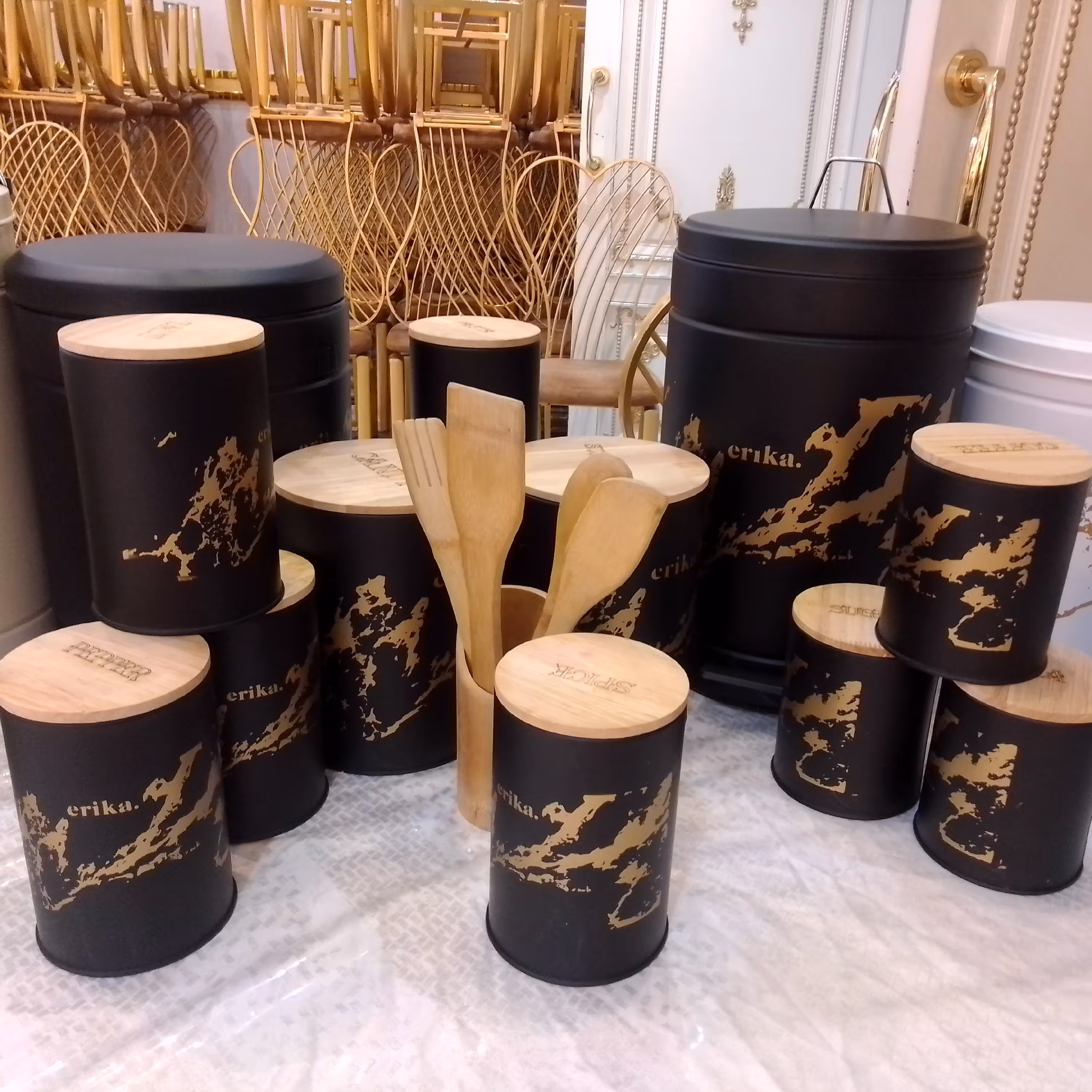 سرویس آشپزخانه  اریکا 17 پارچه درب چوبی بامبو طرح سنگ