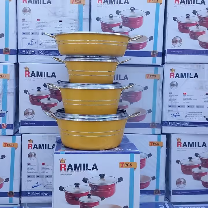 خرید و  قیمت سرویس قابلمه گلدانی با دسته طلایی رنگ لیمویی - تولیدی قابلمه گلدانی در ایران -nonstick cookware factory