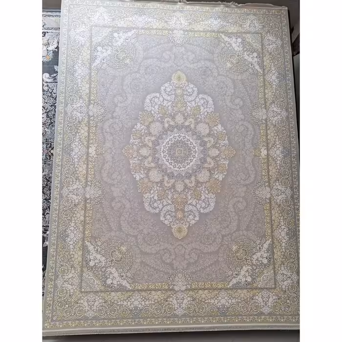 فرش ماشینی 1200 شانه گل برجسته اصل تراکم 3600 طرح کریستال  زمینه ترمه ای(فیلی) 12 متری جنس اکرولیک