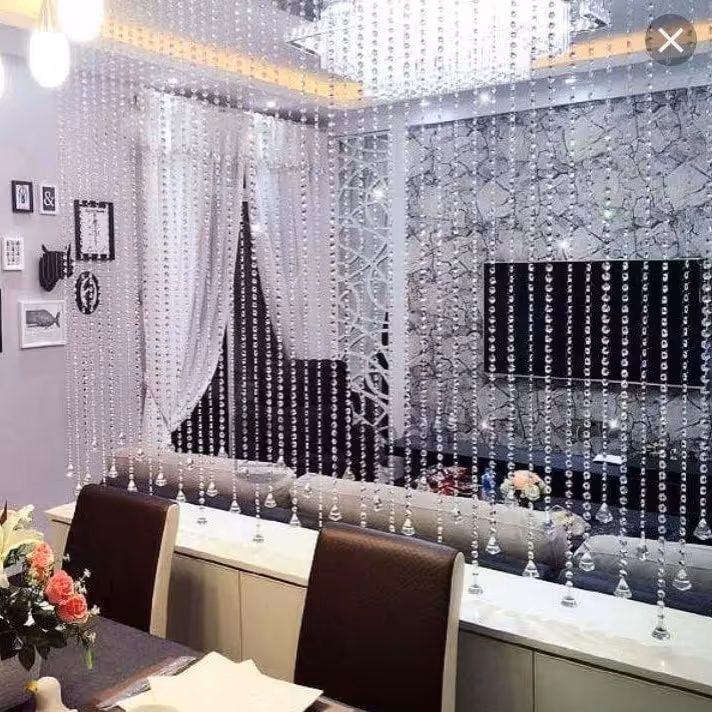 پرده کریستالی با دانه درجه دو و آویز گوی قابل سفارش در اندازه های مورد نظر