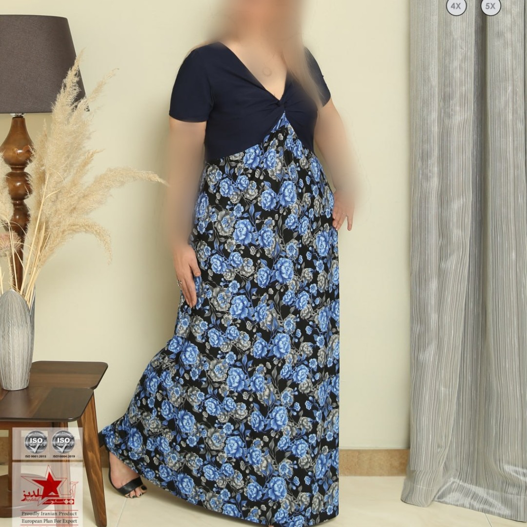 پیراهن 1761 کرپ سایز بزرگ تک رنگ آستین کوتاه ماکسی