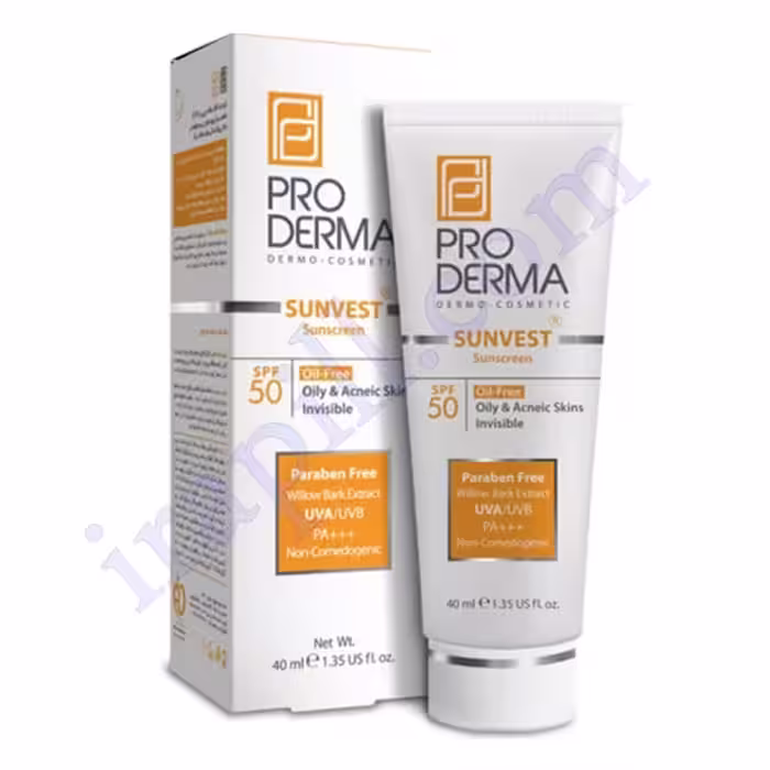 کرم ضد آفتاب فاقد چربی SPF50 پرودرما بی رنگ 40 میلی لیتر