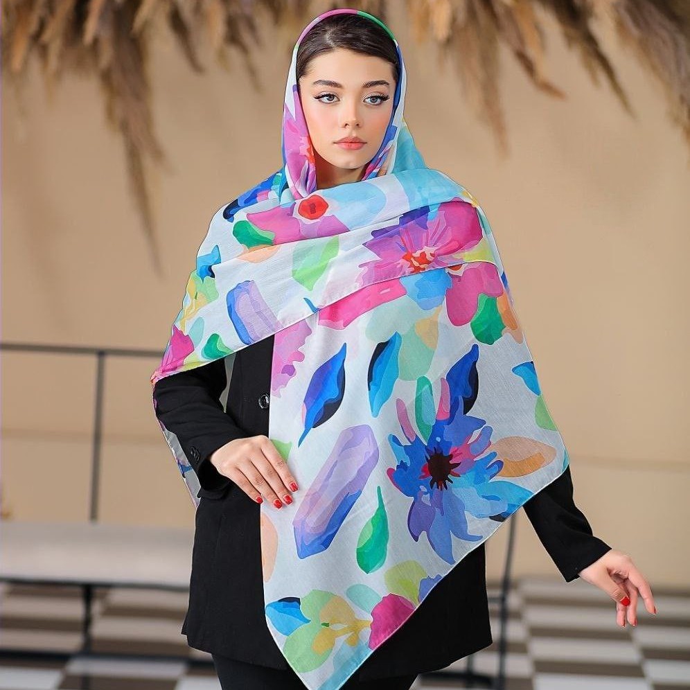 روسری آبرنگی نخی پارچه اسپان اعلا قواره بزرگ