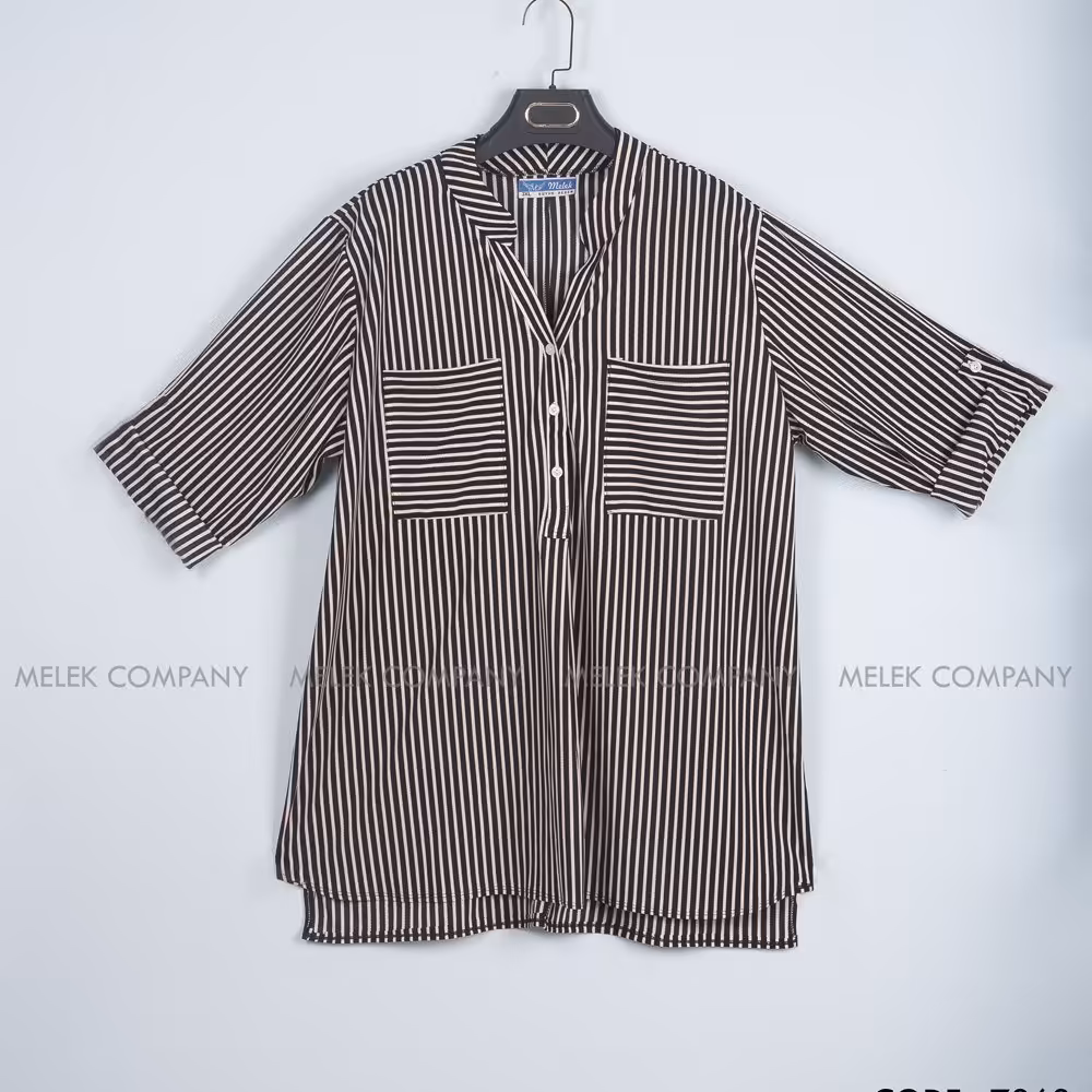 شومیز 7363 کرپ کش یقه هفت دکمه بازشو آستین پاگن دار دوجیب سایز بزرگ 44-60 ارسال رایگان 