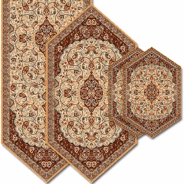 ترمه مربع چهار تیکه کرم و قهوه ای