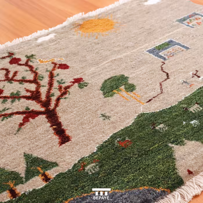 گبه ( دستبافت ) ریزبافت طرح نقاشی کد 131 سایز  80 در 60 سانتی متر