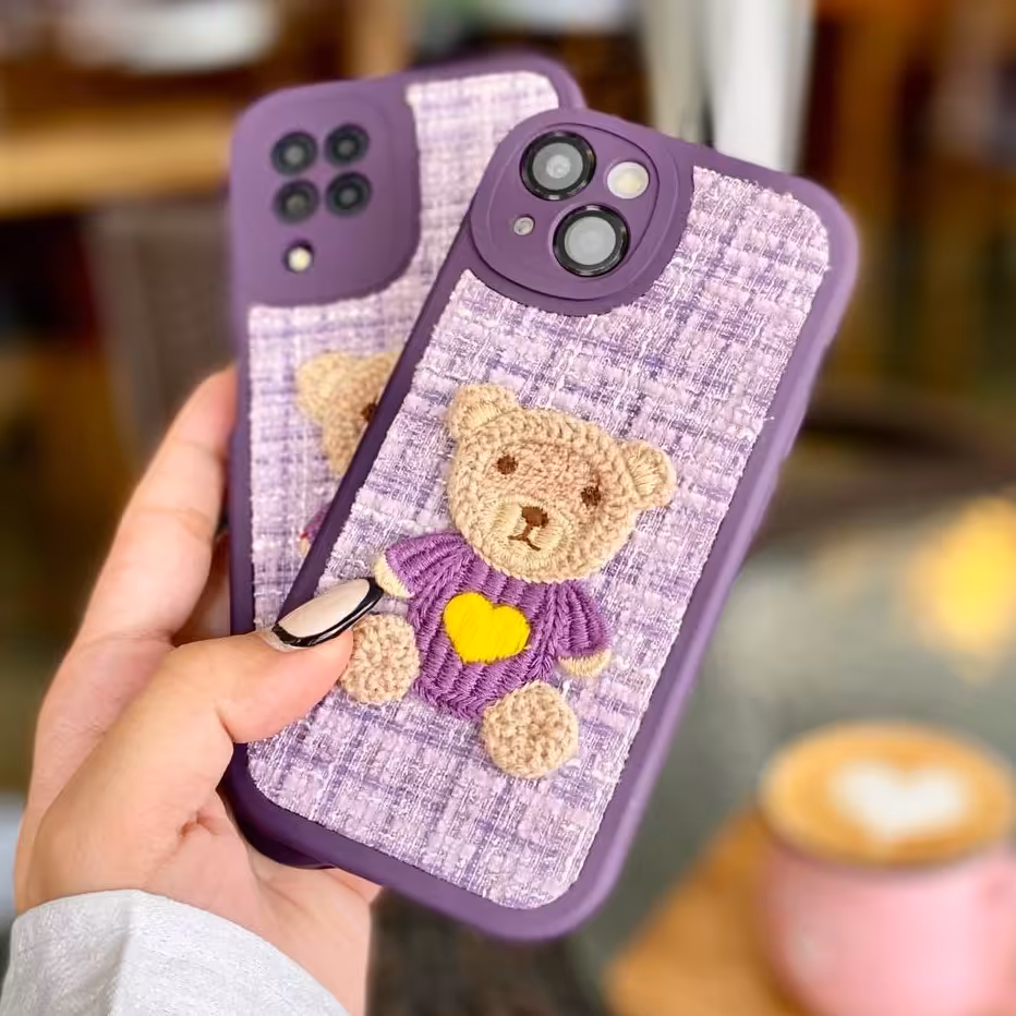 قاب گوشی سامسونگ آیفون شیائومی مدل تدی پارچه ای بنفش 