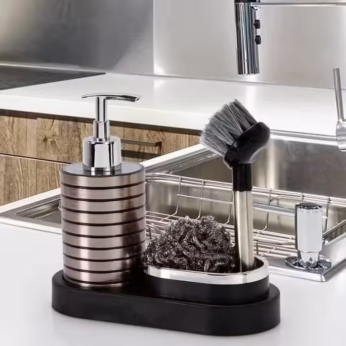 جا مایع همراه با فرچه و سیم ، بازن پلاستیک ، رنگ نقره ای مشکی 