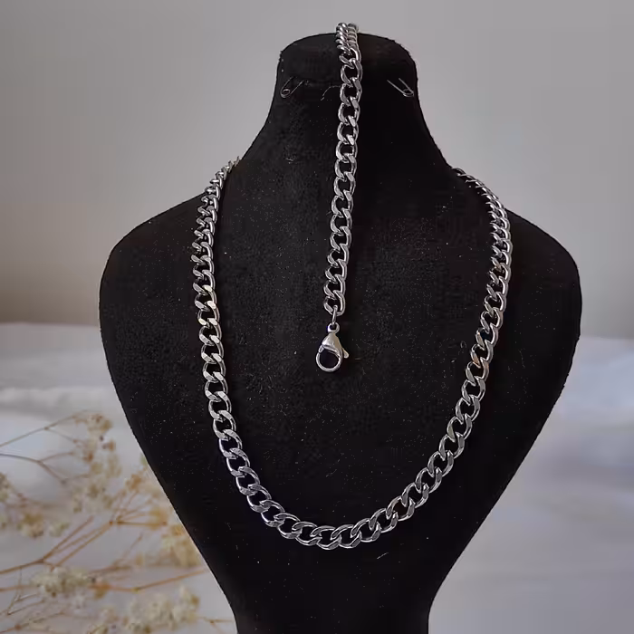 ست دستبند و گردنبند کارتیر استیل تراش رنگ ثابت مردانه و زنانه(ارسال رایگان)