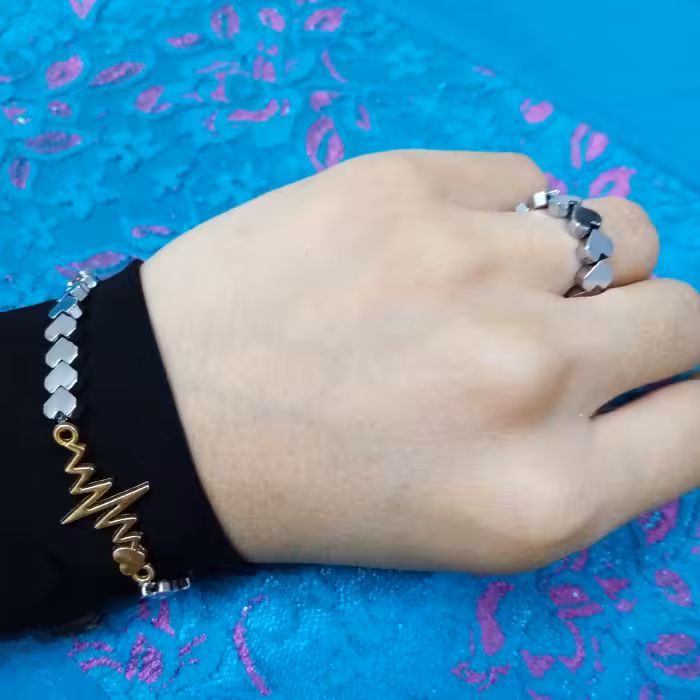 ست دستبند و انگشتر سنگ حدید طرح ضربان