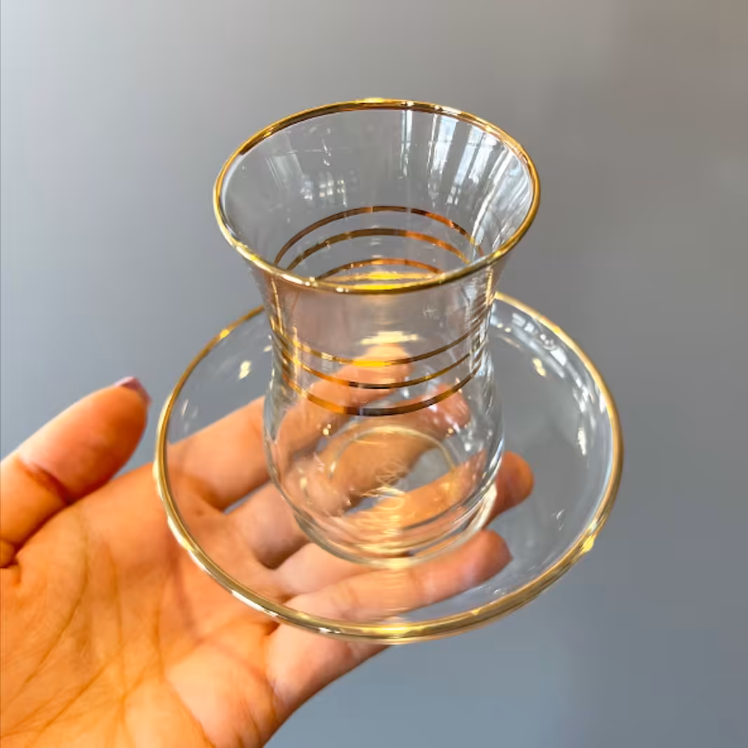 ست استکان و نعلبکی 12 پارچه پاشاباغچه مدل لب طلا اورجینال