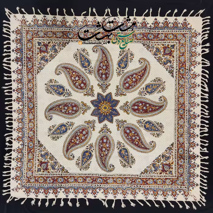 سفره قلمکار 4 نفره 1 در 1 متر برند زابلیان طرح بته جقه