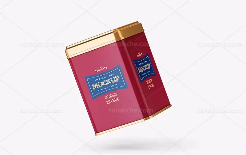 موکاپ قوطی فلزی با درب طلایی | گرافیک با طعم تربچه