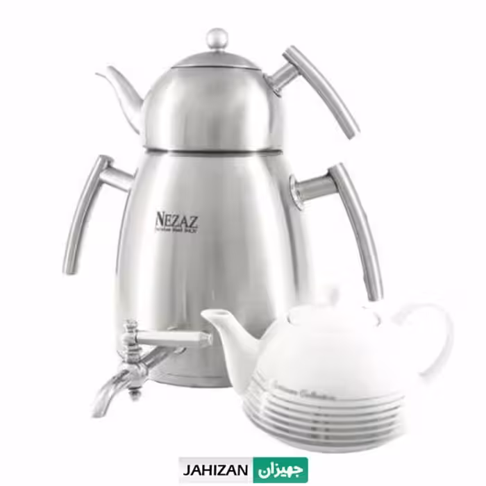 کتری قوری استیل مات نزاز کف چدن مدل 4022m (2 قوری)