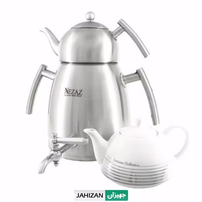 کتری قوری استیل مات نزاز کف چدن مدل 4022m (2 قوری)