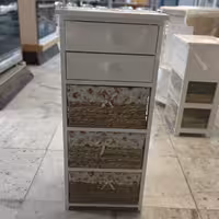 سبد سیب زمینی و پیاز و میز  آشپزخانه 5 طبقه 2 کشو چوبی و 3 کشو حصیری سبدها حصیری