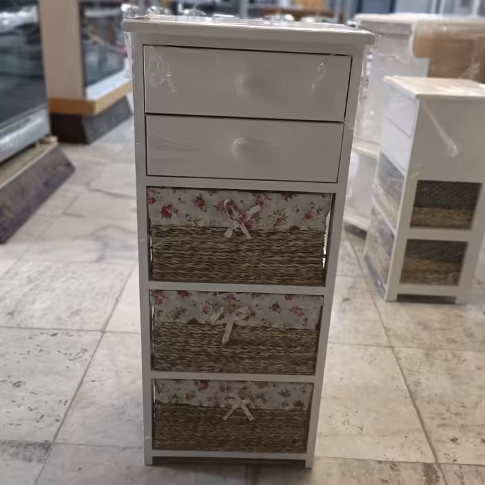 سبد سیب زمینی و پیاز و میز  آشپزخانه 5 طبقه 2 کشو چوبی و 3 کشو حصیری سبدها حصیری