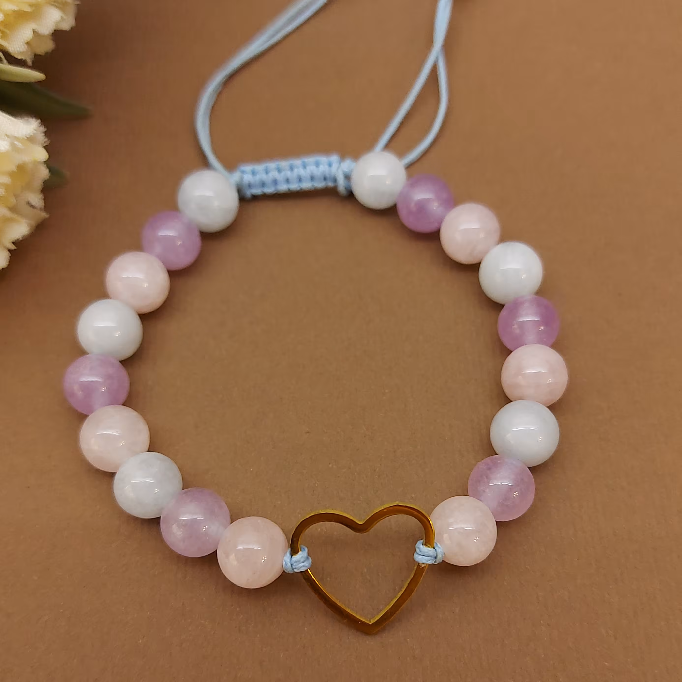 دستبند سنگ لاوندر با استیل قلب