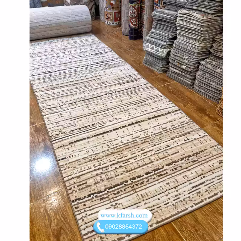 کناره گلیم مدرن کرم قهوه ای طرح مراکشی