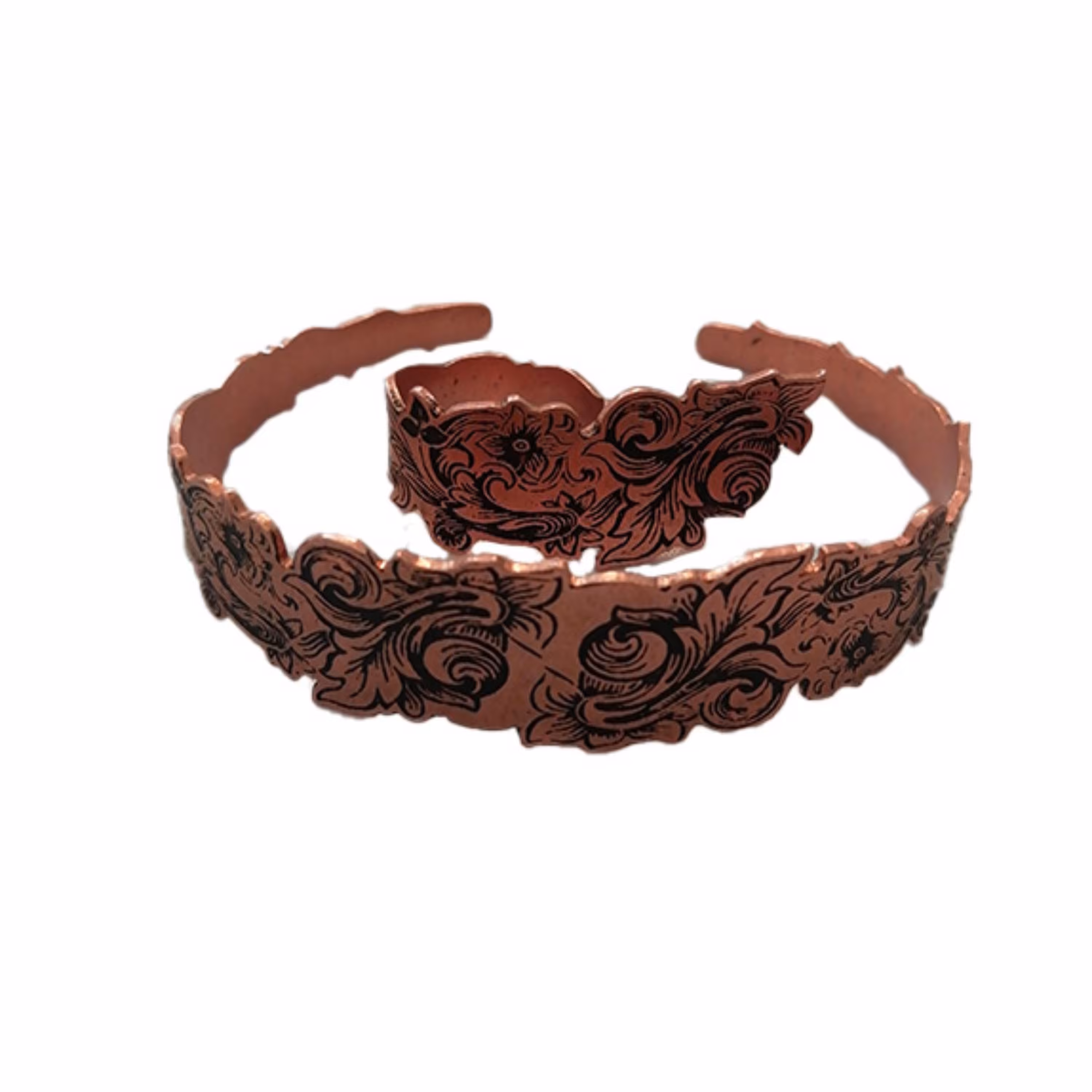 نیم ست دستبند و انگشتر مسی پهن گل برشی  کد JW188-2